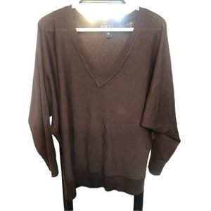 Finity large soft cocoa brown light weight v- neck sweater ,3/4 dolman sleeve